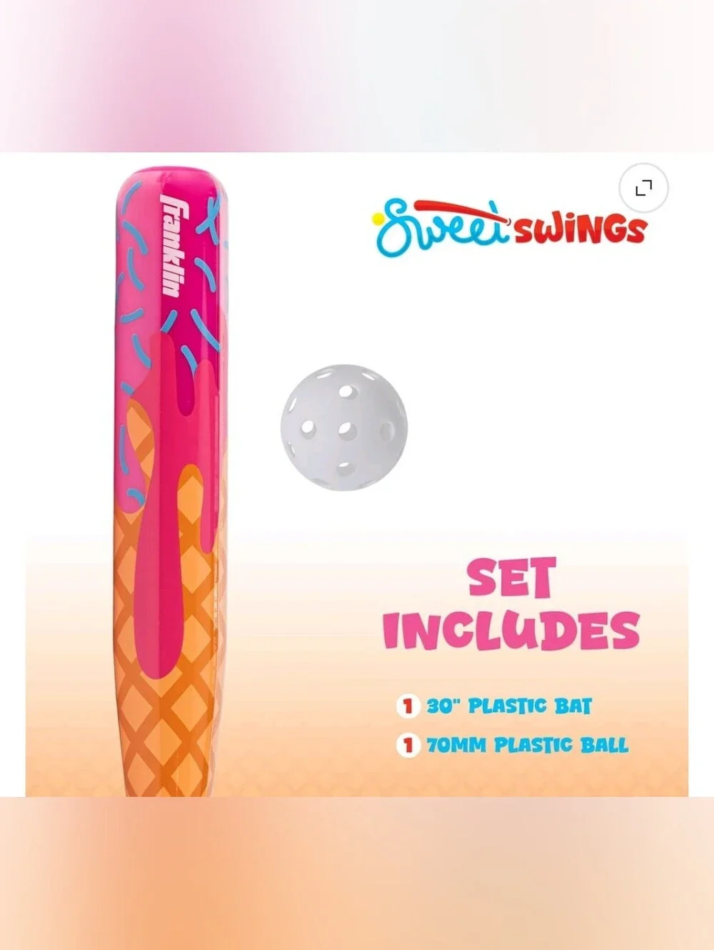 Franklin Sports Sweet Swings Kids Ice Cream Drip Bat & Ball Set - Plastic Bat +